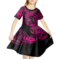 Hawaii Shaka Sign Kid Short Sleeve Dress With Polynesian Hibiscus Pink Unique LT01 - Polynesian Pride