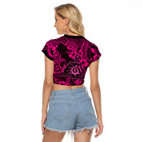 Hawaii Shaka Sign Raglan Cropped T Shirt With Polynesian Hibiscus Pink Unique LT01 - Polynesian Pride
