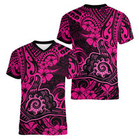Hawaii Shaka Sign Women V Neck T Shirt With Polynesian Hibiscus Pink Unique LT01 - Polynesian Pride