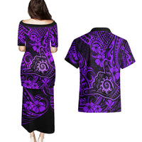 Hawaii Shaka Sign Couples Matching Puletasi Dress and Hawaiian Shirt Polynesian Pattern Purple Version LT01 - Polynesian Pride