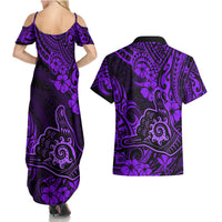 Hawaii Shaka Sign Couples Matching Summer Maxi Dress and Hawaiian Shirt Polynesian Pattern Purple Version LT01 - Polynesian Pride