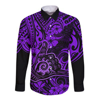 Hawaii Shaka Sign Long Sleeve Button Shirt Polynesian Pattern Purple Version LT01 Unisex Purple - Polynesian Pride