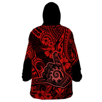 Hawaii Shaka Sign Wearable Blanket Hoodie Polynesian Pattern Red Version LT01 - Polynesian Pride