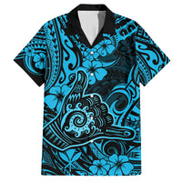 Hawaii Shaka Sign Family Matching Off Shoulder Short Dress and Hawaiian Shirt Polynesian Pattern Sky Blue Version LT01 Dad's Shirt - Short Sleeve Blue - Polynesian Pride