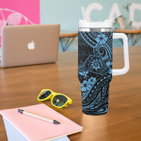 Hawaii Shaka Sign Tumbler With Handle Polynesian Pattern Sky Blue Version