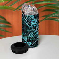 Hawaii Shaka Sign 4 in 1 Can Cooler Tumbler Polynesian Pattern Turquoise Version