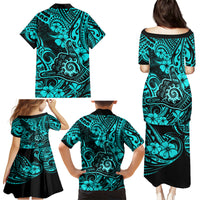Hawaii Shaka Sign Family Matching Puletasi Dress and Hawaiian Shirt Polynesian Pattern Turquoise Version LT01 - Polynesian Pride