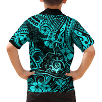 Hawaii Shaka Sign Family Matching Summer Maxi Dress and Hawaiian Shirt Polynesian Pattern Turquoise Version LT01 - Polynesian Pride
