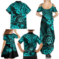 Hawaii Shaka Sign Family Matching Summer Maxi Dress and Hawaiian Shirt Polynesian Pattern Turquoise Version LT01 - Polynesian Pride