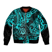 Hawaii Shaka Sign Sleeve Zip Bomber Jacket Polynesian Pattern Turquoise Version LT01 Unisex Turquoise - Polynesian Pride