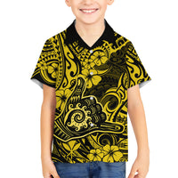 Hawaii Shaka Sign Kid Hawaiian Shirt Polynesian Pattern Yellow Version LT01 Kid Yellow - Polynesian Pride