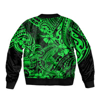 Hawaii Shark Sleeve Zip Bomber Jacket Polynesian Pattern Green Version LT01 - Polynesian Pride