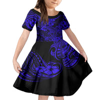 Hawaii Shark Kid Short Sleeve Dress Polynesian Pattern Navy Blue Version LT01 KID Blue - Polynesian Pride