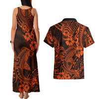 Hawaii Shark Couples Matching Tank Maxi Dress and Hawaiian Shirt Polynesian Pattern Orange Version LT01 - Polynesian Pride