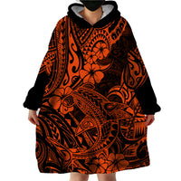 Hawaii Shark Wearable Blanket Hoodie Polynesian Pattern Orange Version LT01 - Polynesian Pride