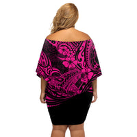 Hawaii Shark Off Shoulder Short Dress Polynesian Pattern Pink Version LT01 - Polynesian Pride