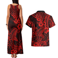 Hawaii Shark Couples Matching Tank Maxi Dress and Hawaiian Shirt Polynesian Pattern Red Version LT01 - Polynesian Pride