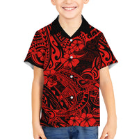 Hawaii Shark Family Matching Short Sleeve Bodycon Dress and Hawaiian Shirt Polynesian Pattern Red Version LT01 Son's Shirt Red - Polynesian Pride