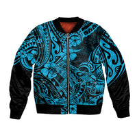 Hawaii Shark Bomber Jacket Polynesian Pattern Sky Blue Version LT01 Unisex Blue - Polynesian Pride