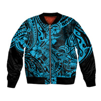 Hawaii Shark Sleeve Zip Bomber Jacket Polynesian Pattern Sky Blue Version LT01 Unisex Blue - Polynesian Pride