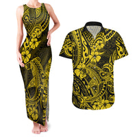 Hawaii Shark Couples Matching Tank Maxi Dress and Hawaiian Shirt Polynesian Pattern Yellow Version LT01 Yellow - Polynesian Pride