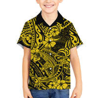 Hawaii Shark Family Matching Puletasi Dress and Hawaiian Shirt Polynesian Pattern Yellow Version LT01 Son's Shirt Yellow - Polynesian Pride
