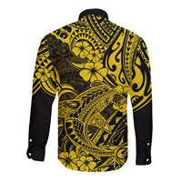 Hawaii Shark Long Sleeve Button Shirt Polynesian Pattern Yellow Version LT01 - Polynesian Pride