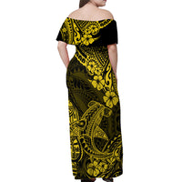 Hawaii Shark Off Shoulder Maxi Dress Polynesian Pattern Yellow Version LT01 - Polynesian Pride