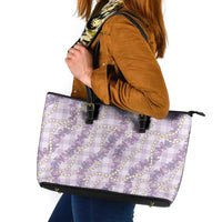 Pua Kalaunu Lei Leather Tote Bag Palaka Pattern LT01 Purple - Polynesian Pride