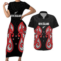 Custom Rugby New Zealand Couples Matching Short Sleeve Bodycon Dress and Hawaiian Shirt Baby Black Go Champions