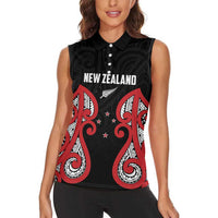 Custom Rugby New Zealand Women Sleeveless Polo Shirt Baby Black Go Champions