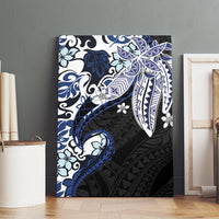 Monstera Plumeria Flowers Blue Canvas Wall Art Polynesian Pattern