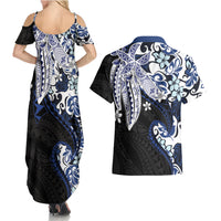 Monstera Plumeria Flowers Blue Couples Matching Summer Maxi Dress and Hawaiian Shirt Polynesian Pattern LT01 - Polynesian Pride