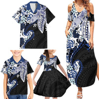 Monstera Plumeria Flowers Blue Family Matching Summer Maxi Dress and Hawaiian Shirt Polynesian Pattern