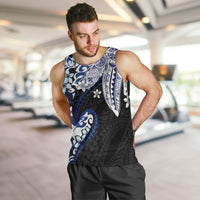 Monstera Plumeria Flowers Blue Men Tank Top Polynesian Pattern