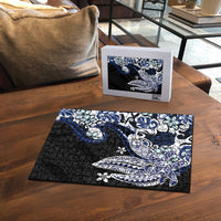 Monstera Plumeria Flowers Blue Puzzle Polynesian Pattern LT01 - Polynesian Pride
