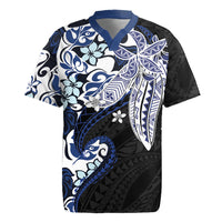 Monstera Plumeria Flowers Blue Rugby Jersey Polynesian Pattern