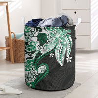 Monstera Plumeria Flowers Green Laundry Basket Polynesian Pattern LT01 Green - Polynesian Pride