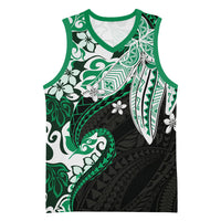 Monstera Plumeria Flowers Green Basketball Jersey Polynesian Pattern