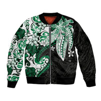 Monstera Plumeria Flowers Green Bomber Jacket Polynesian Pattern