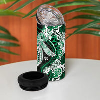 Monstera Plumeria Flowers Green 4 in 1 Can Cooler Tumbler Polynesian Pattern