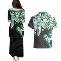 Monstera Plumeria Flowers Green Couples Matching Puletasi and Hawaiian Shirt Polynesian Pattern LT01 - Polynesian Pride
