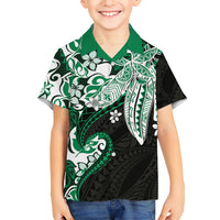 Monstera Plumeria Flowers Green Family Matching Long Sleeve Bodycon Dress and Hawaiian Shirt Polynesian Pattern