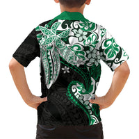 Monstera Plumeria Flowers Green Family Matching Short Sleeve Bodycon Dress and Hawaiian Shirt Polynesian Pattern