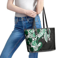 Monstera Plumeria Flowers Green Leather Tote Bag Polynesian Pattern LT01 - Polynesian Pride