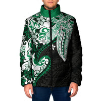 Monstera Plumeria Flowers Green Padded Jacket Polynesian Pattern
