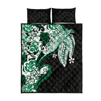 Monstera Plumeria Flowers Green Quilt Bed Set Polynesian Pattern