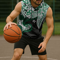 Monstera Plumeria Flowers Green Sleeveless Hoodie Polynesian Pattern