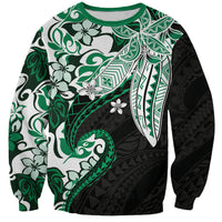 Monstera Plumeria Flowers Green Sweatshirt Polynesian Pattern