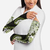 Monstera Plumeria Flowers Olive Green Arm Sleeves Polynesian Pattern
